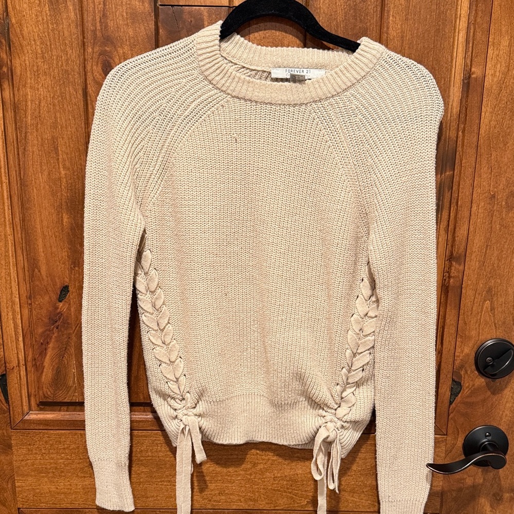 Forever 21 Cream Sweater with Side Ties